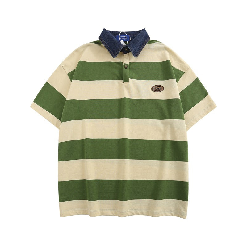 “Steady" Denim Stripe Luxe Polo