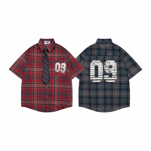 Varsity Plaid '09 Men's Oversized Sleeve Shirt